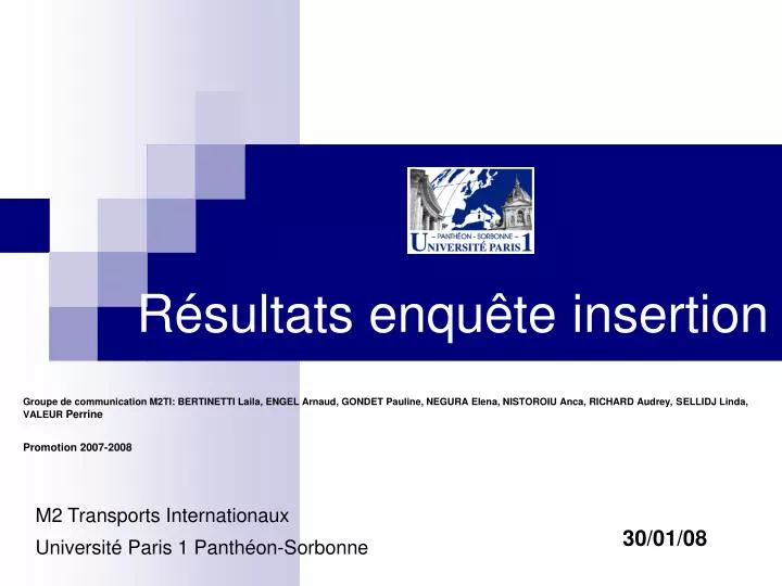 PPT - Résultats Enquête Insertion PowerPoint Presentation, Free ...