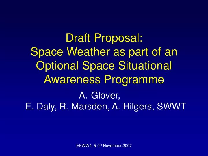 draft proposal space weather as part of an optional space situational awareness programme