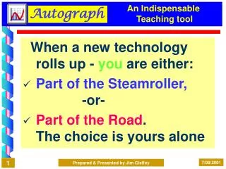 When a new technology rolls up - you are either: Part of the Steamroller, -or- Part of the Road . The choi