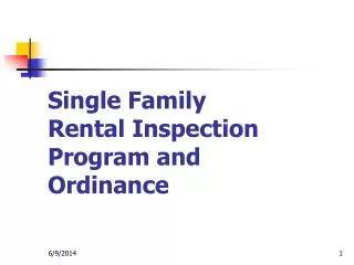 Single Family Rental Inspection Program and Ordinance