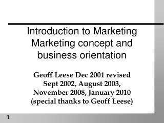 Introduction to Marketing Marketing concept and business orientation