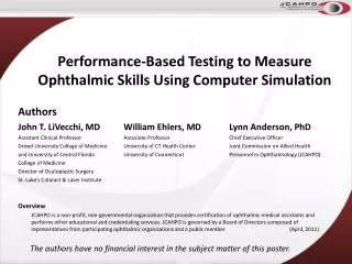 Performance-Based Testing to Measure Ophthalmic Skills Using Computer Simulation