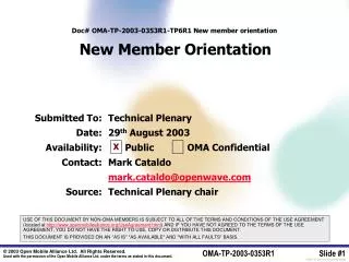 Doc# OMA-TP-2003-0 353R1 -TP 6R1 New member orientation New Member Orientation