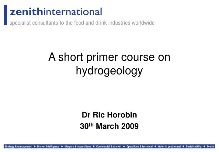 a short primer course on hydrogeology