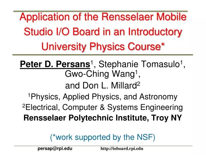 application of the rensselaer mobile studio i o board in an introductory university physics course
