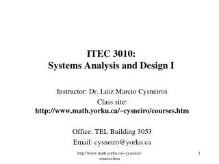 ITEC 3010: Systems Analysis and Design I