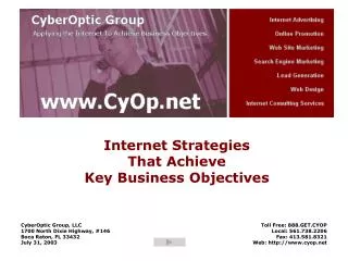 Internet Strategies That Achieve Key Business Objectives