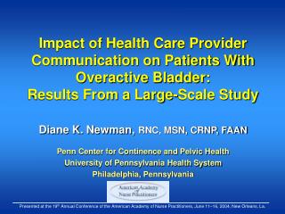 Impact of Health Care Provider Communication on Patients With Overactive Bladder: Results From a Large-Scale Study