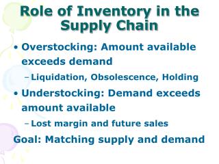 Role of Inventory in the Supply Chain