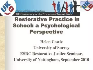 Restorative Practice in School: a Psychological Perspective