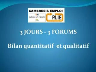 3 JOURS - 3 FORUMS Bilan quantitatif et qualitatif
