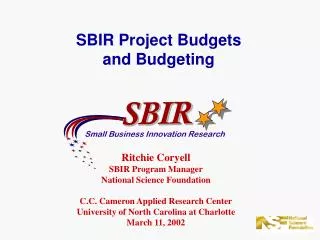 SBIR Project Budgets and Budgeting