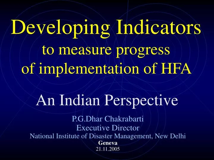 developing indicators to measure progress of implementation of hfa