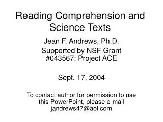 Reading Comprehension and Science Texts