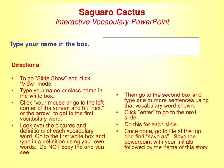 saguaro cactus interactive vocabulary powerpoint