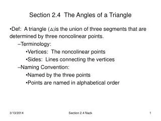 Section 2.4 The Angles of a Triangle