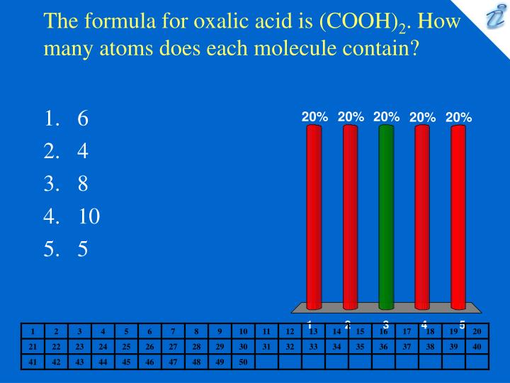 the formula for oxalic acid is cooh 2 how many atoms does each molecule contain