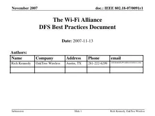 The Wi-Fi Alliance DFS Best Practices Document