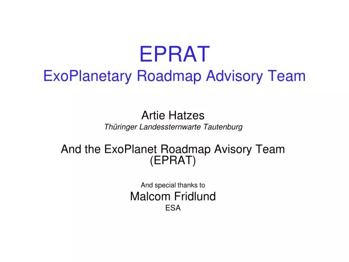 eprat exoplanetary roadmap advisory team