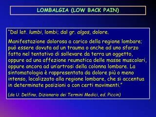 LOMBALGIA (LOW BACK PAIN)