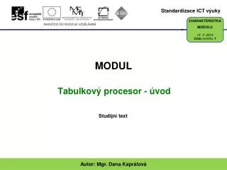 Tabulkový procesor - úvod