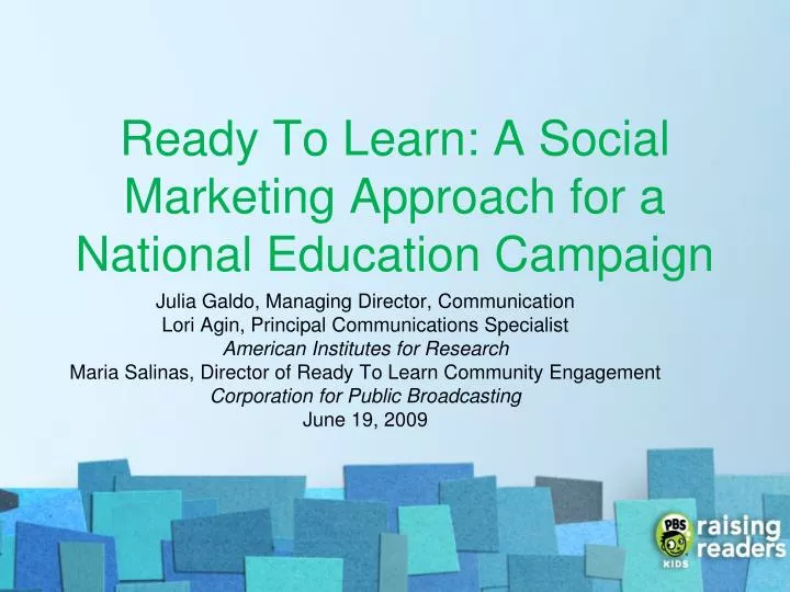 ready to learn a social marketing approach for a national education campaign