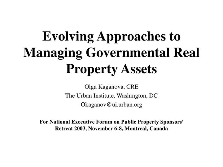 evolving approaches to managing governmental real property assets