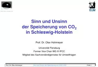 Sinn und Unsinn der Speicherung von CO 2 in Schleswig-Holstein