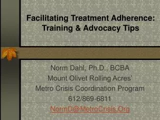 Facilitating Treatment Adherence: Training &amp; Advocacy Tips