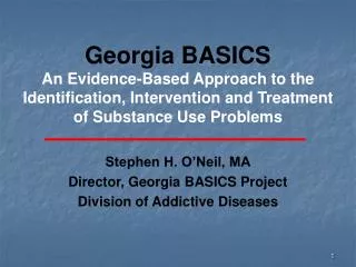 Georgia BASICS An Evidence-Based Approach to the Identification, Intervention and Treatment of Substance Use Problems