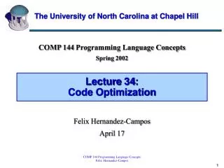 Lecture 34: Code Optimization