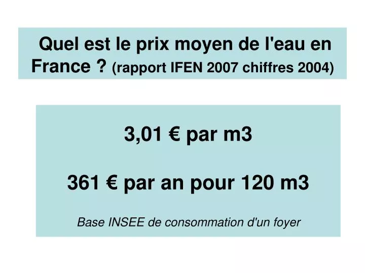 quel est le prix moyen de l eau en france rapport ifen 2007 chiffres 2004