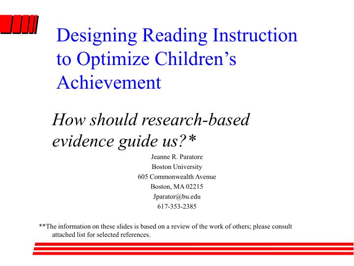 designing reading instruction to optimize children s achievement