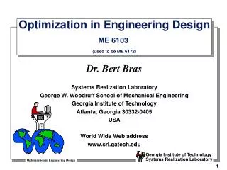 Optimization in Engineering Design ME 6103 (used to be ME 6172)