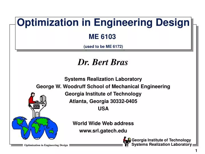 optimization in engineering design me 6103 used to be me 6172