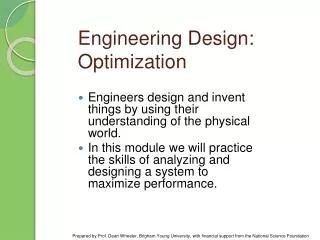Engineering Design: Optimization