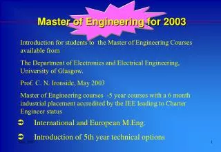 International and European M.Eng. Introduction of 5th year technical options