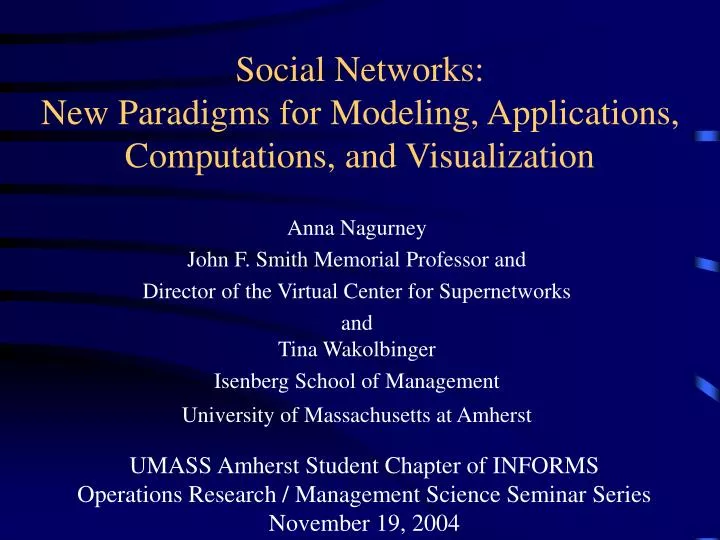 social networks new paradigms for modeling applications computations and visualization