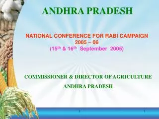 NATIONAL CONFERENCE FOR RABI CAMPAIGN 2005 – 06 (15 th &amp; 16 th September 2005)