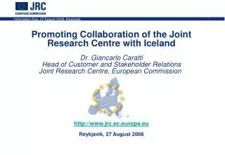 NOTES 1. PLACE, DATE AND EVENT NAME 1.1. Access the slide-set place, date and event name text box beneath the JRC logo