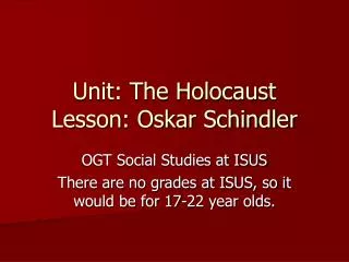 Unit: The Holocaust Lesson: Oskar Schindler