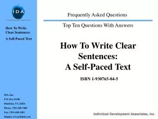 How To Write Clear Sentences: A Self-Paced Text ISBN 1-930765-04-5