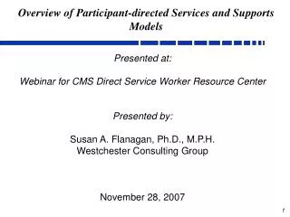 Overview of Participant-directed Services and Supports Models