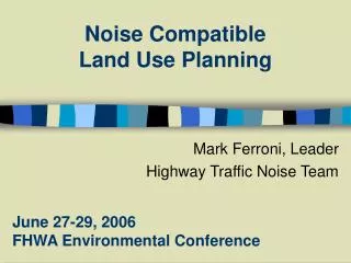 Noise Compatible Land Use Planning