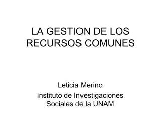 LA GESTION DE LOS RECURSOS COMUNES