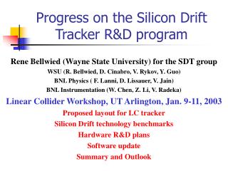 Progress on the Silicon Drift Tracker R&amp;D program
