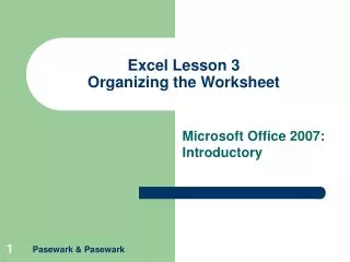 Excel Lesson 3 Organizing the Worksheet