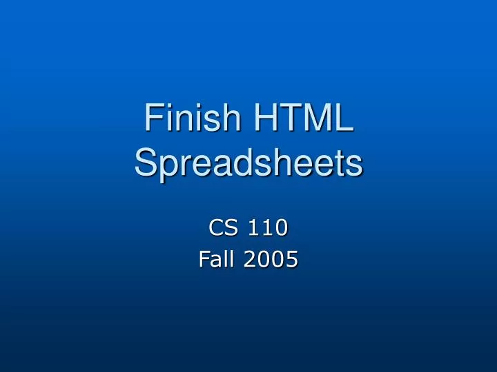 finish html spreadsheets