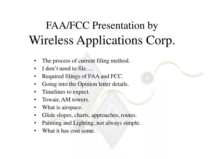 faa fcc presentation by wireless applications corp