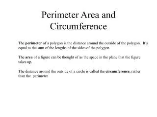 Perimeter Area and Circumference